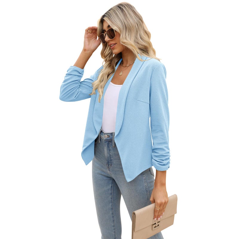 POGTMM Business Jackets for Women Summer Blazers Lightweight Petite Blazers (Light Blue, XL) - Image 5